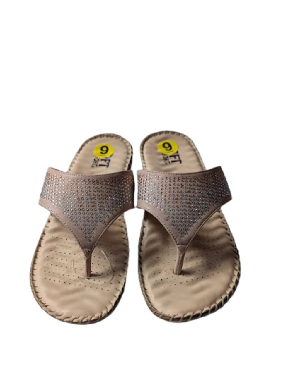 Soft Wmns Comfort Nude w/Rhinestones Wedge Hill Thong Sandals Size 9 New w/o Box